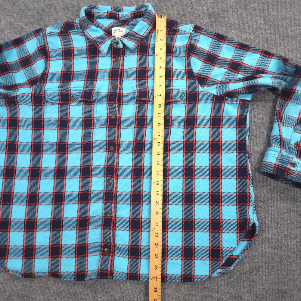 J Crew Flannel Shirt Jacket Womens 3X Blue Red Stanton Plaid Heavyweight Shacket - Picture 6 of 10